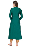 Bottle Green Silk Embroidered A Line Kurti