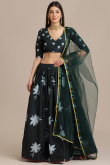 Bottle Green Silk Printed Lehenga