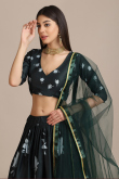 Bottle Green Silk Printed Lehenga