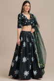 Bottle Green Silk Printed Lehenga