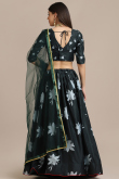 Bottle Green Silk Printed Lehenga