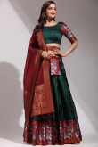 Bottle Green Silk Weaved A Line Lehenga 