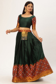 Bottle Green Silk Woven Zari Flared Lehenga