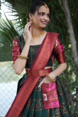 Bottle Green Silk Woven Zari Flared Style Lehenga