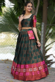 Bottle Green Silk Woven Zari Flared Style Lehenga