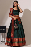 Bottle Green Silk Woven Zari Flared Style Lehenga