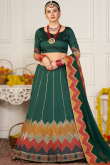 Bottle Green Taffeta Silk Embroidered Panelled Style Lehenga