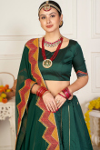 Bottle Green Taffeta Silk Embroidered Panelled Style Lehenga