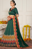 Bottle Green Taffeta Silk Embroidered Panelled Style Lehenga
