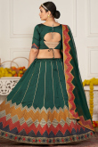 Bottle Green Taffeta Silk Embroidered Panelled Style Lehenga