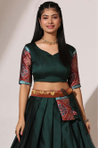 Bottle Green Weaved Zari Casual Wear Flared Style Silk Lehenga