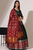 Bottle Green Weaved Zari Casual Wear Flared Style Silk Lehenga