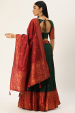Bottle Green Woven Zari Silk Pleated Lehenga