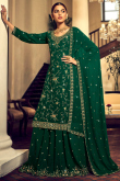 Bottle Green Zari Embroidered Georgette Flared Lehenga 