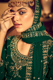 Bottle Green Zari Embroidered Georgette Flared Lehenga 