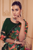 Teal Green Silk Printed Floral Saree
