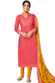 Brick Red Chanderi Cotton Churidar Suit