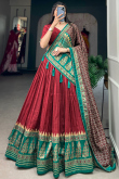 Brick Red Chiffon Lehenga with Printed Work for Diwali
