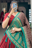 Brick Red Chiffon Lehenga with Printed Work for Diwali