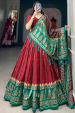 Brick Red Chiffon Lehenga with Printed Work for Diwali