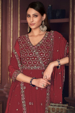 Brick Red Georgette Embroidered Angrakha Style Anarkali Suit