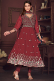 Brick Red Georgette Embroidered Angrakha Style Anarkali Suit