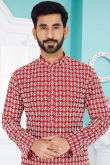 Brick Red Georgette Embroidered Men Kurta Pajama