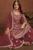 Brick Red Georgette Embroidered Straight Cut Sharara Suit 