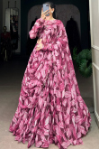 Brick Red Georgette Printed Flared Lehenga