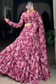 Brick Red Georgette Printed Flared Lehenga