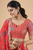 Brick Red Georgette Printed Lehenga