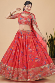 Brick Red Georgette Printed Lehenga