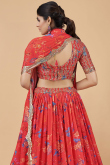 Brick Red Georgette Printed Lehenga