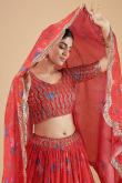 Brick Red Georgette Printed Lehenga