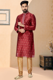 Brick Red Jacquard Men Kurta Pajama