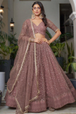 Dusty Pink Net Sequins Embroidered Flared Style Lehenga