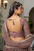 Dusty Pink Net Sequins Embroidered Flared Style Lehenga