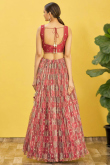 Brick Red Organza Embroidered Lehenga With Print 