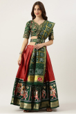 Brick Red Patola Printed Silk Pleated Lehenga