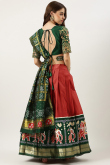Brick Red Patola Printed Silk Pleated Lehenga