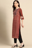 Brick Red Straight Cut Party Wear Kurti in Poly Crepe