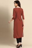 Brick Red Straight Cut Party Wear Kurti in Poly Crepe