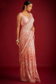 Brick Red Sequins Embroidered Omber Georgette Saree 