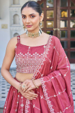 Brick Red Silk Blend Lehenga With Zari Work For Diwali
