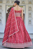 Brick Red Silk Blend Lehenga With Zari Work For Diwali