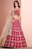 Brick Red Silk Embroidered Panelled Style Lehenga