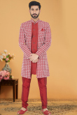 Brick Red Silk Jacket Style Men Sherwani