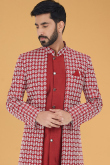 Brick Red Silk Jacket Style Men Sherwani