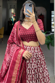 Brick Red Tussar Silk Lehenga With Printed Work For Diwali