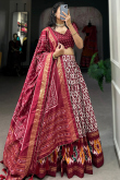 Brick Red Tussar Silk Lehenga With Printed Work For Diwali